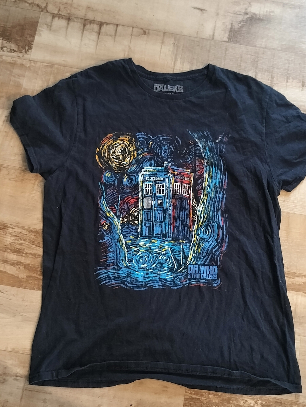 Men's Black Graphic T-Shirt with Blue TARDIS Artwork
